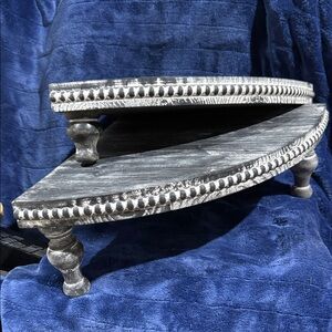 Two-Tier Distressed Black Wood Display Stand